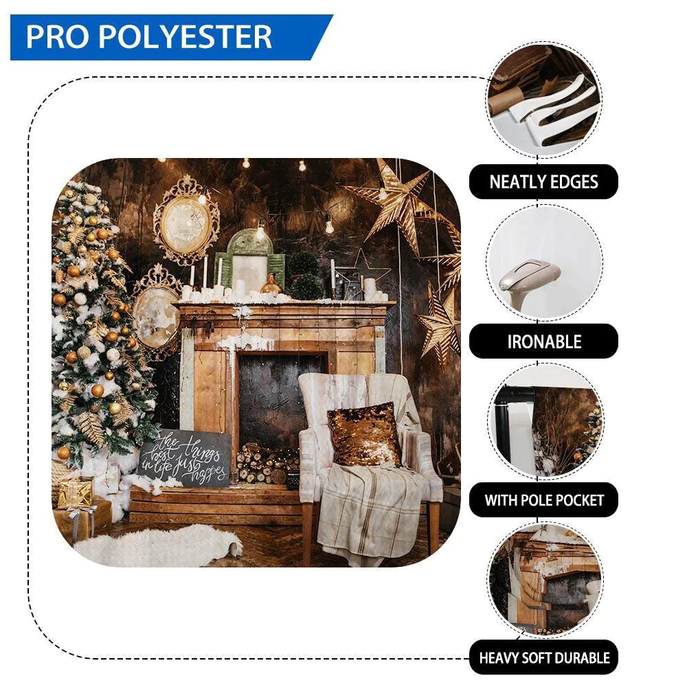 Allenjoy Christmas Tree Fireplace Wood Recliner Living Room Backdrop - Allenjoystudio