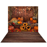 Allenjoy Autumn Pumpkin Flag Sunflower Wooden Backdrop