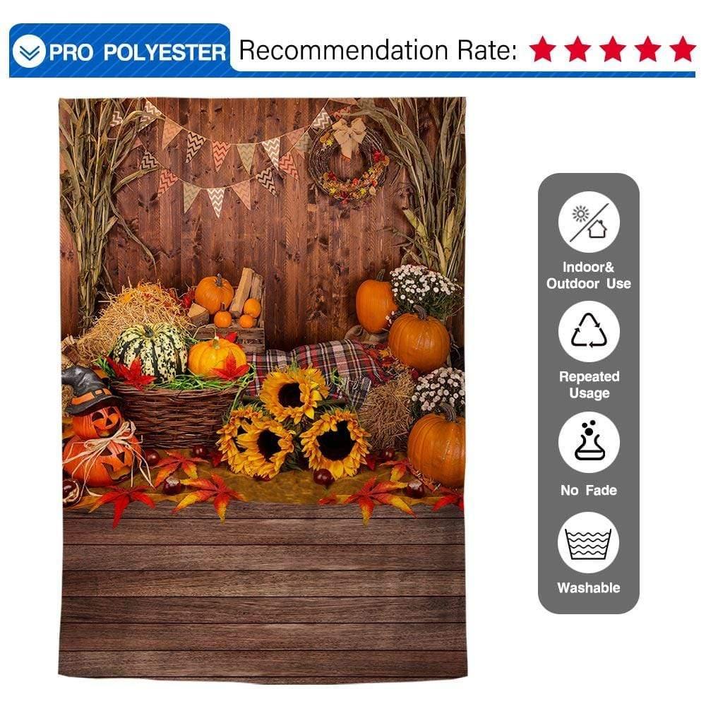 Allenjoy Autumn Pumpkin Flag Sunflower Wooden Backdrop - Allenjoystudio