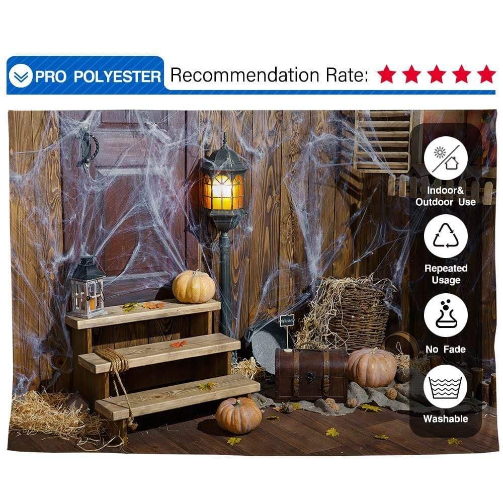 Allenjoy Witch Wood House Pumpkin Cobweb Halloween Backdrop - Allenjoystudio