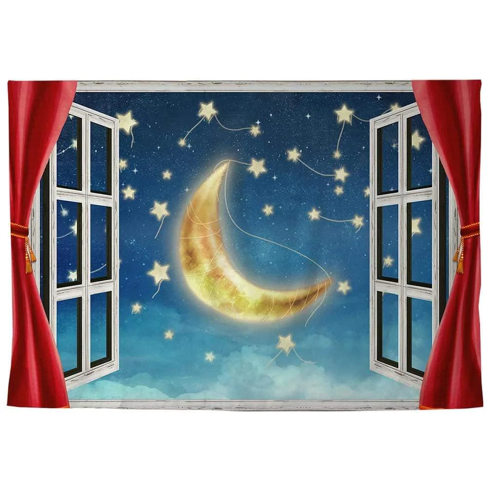 Allenjoy Backdrop Night Window Moon Fairy Tale Starry Sky Background Children Shooting - Allenjoystudio