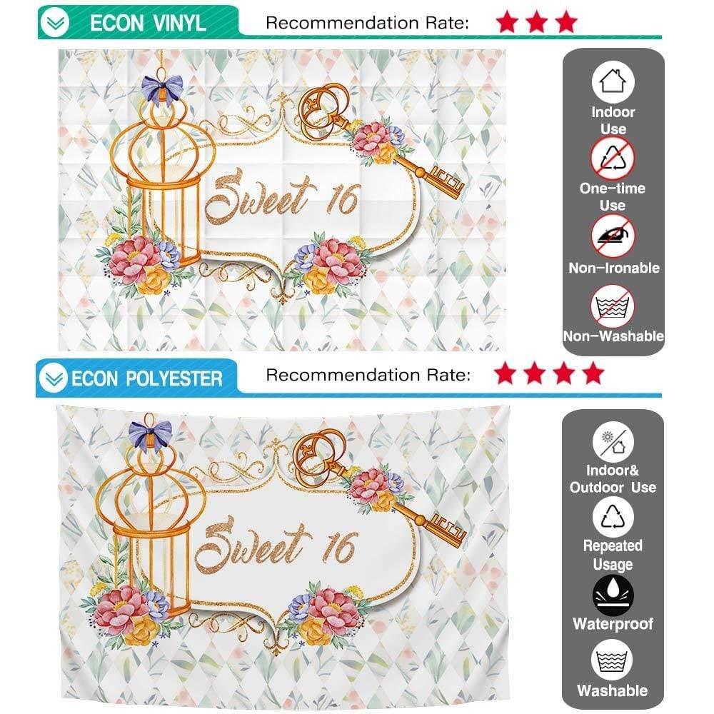 Allenjoy Sweet 16 Flower Diamond Pattern Golden Key Backdrop - Allenjoystudio