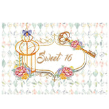 Allenjoy Sweet 16 Flower Diamond Pattern Golden Key Backdrop