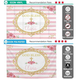 Allenjoy Pink and White Strips God Bless Custom Name Backdrop for Baptism - Allenjoystudio