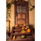 Allenjoy Autumn Pumpkins Fruits Wood Door Outside Photography Backdrop