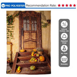 Allenjoy Autumn Pumpkins Fruits Wood Door Outside Photography Backdrop - Allenjoystudio