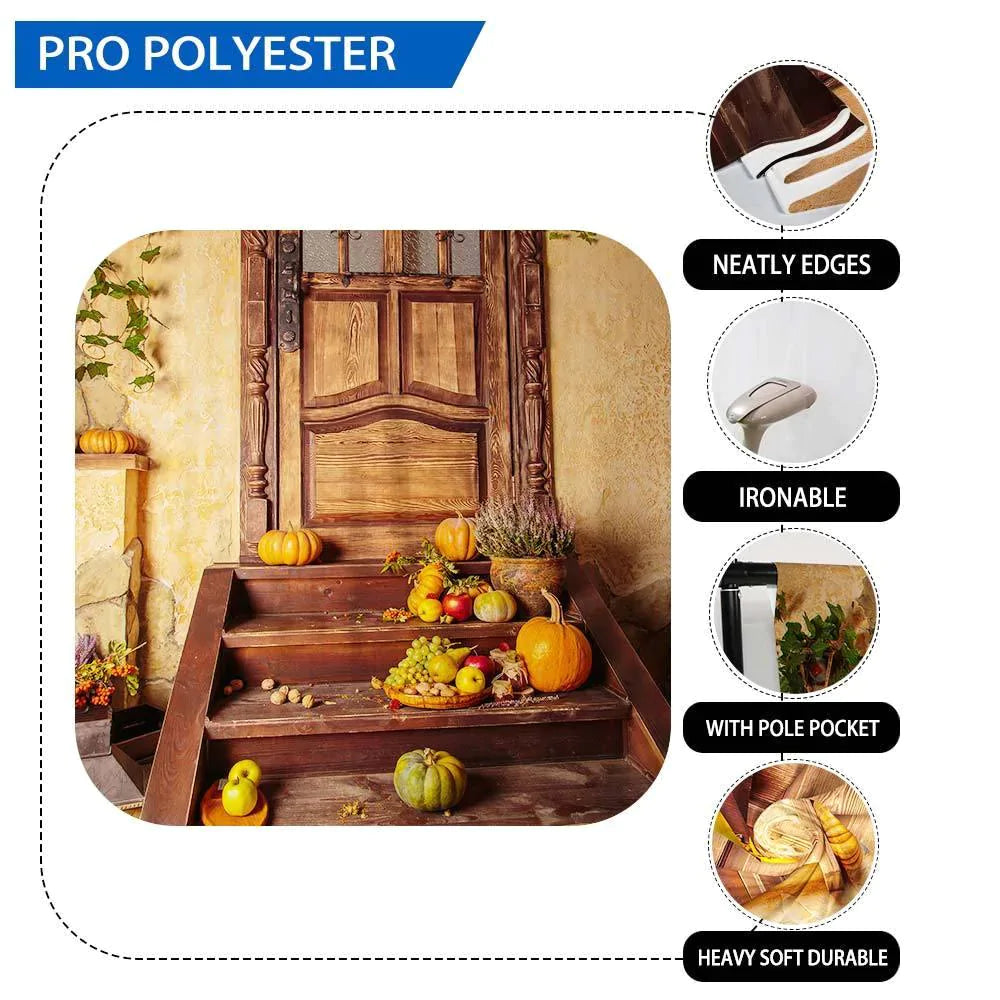 Allenjoy Autumn Pumpkins Fruits Wood Door Outside Photography Backdrop - Allenjoystudio
