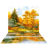 Allenjoy Autumn Watercolor Painting Forest Reflection in Lake Backdrop - Allenjoystudio