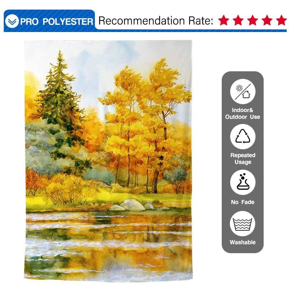 Allenjoy Autumn Watercolor Painting Forest Reflection in Lake Backdrop - Allenjoystudio