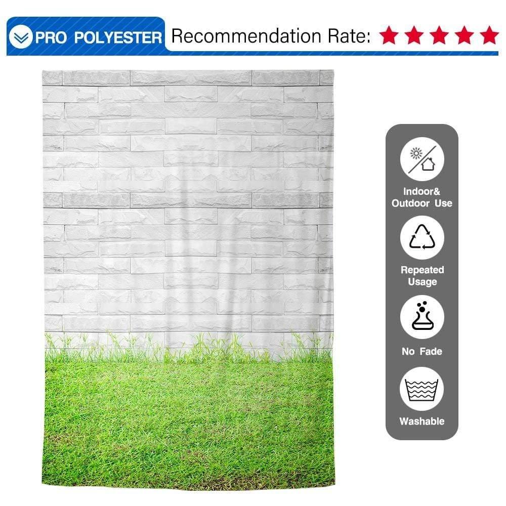 Allenjoy White Brick Wall Green Grass Floor - Allenjoystudio