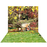 Allenjoy Farm Fallen Leaves Wheelbarrow Grass Backdrop