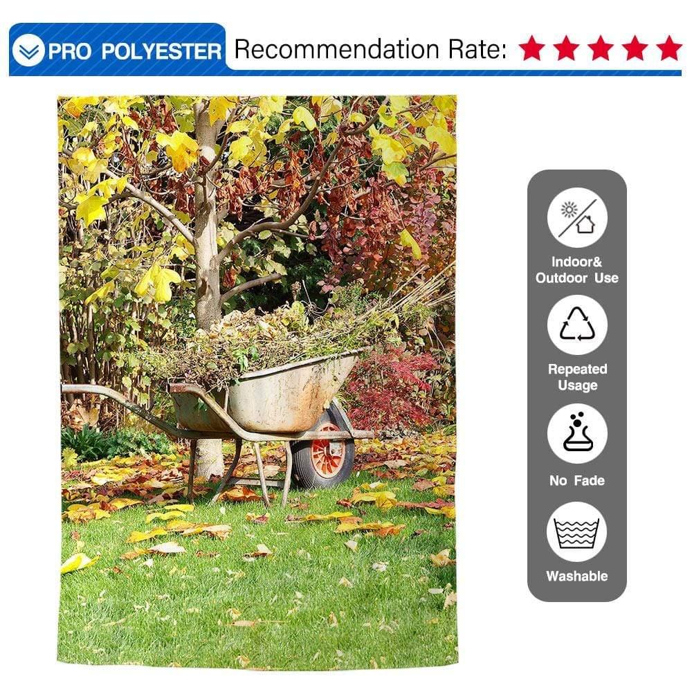 Allenjoy Farm Fallen Leaves Wheelbarrow Grass Backdrop - Allenjoystudio