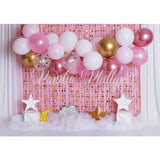 Allenjoy Balloons Gold glitter Pink Birthday Backdrop Designed by Panida Phillips - Allenjoystudio