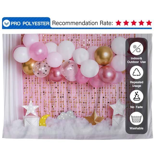 Allenjoy Balloons Gold glitter Pink Birthday Backdrop Designed by Panida Phillips - Allenjoystudio