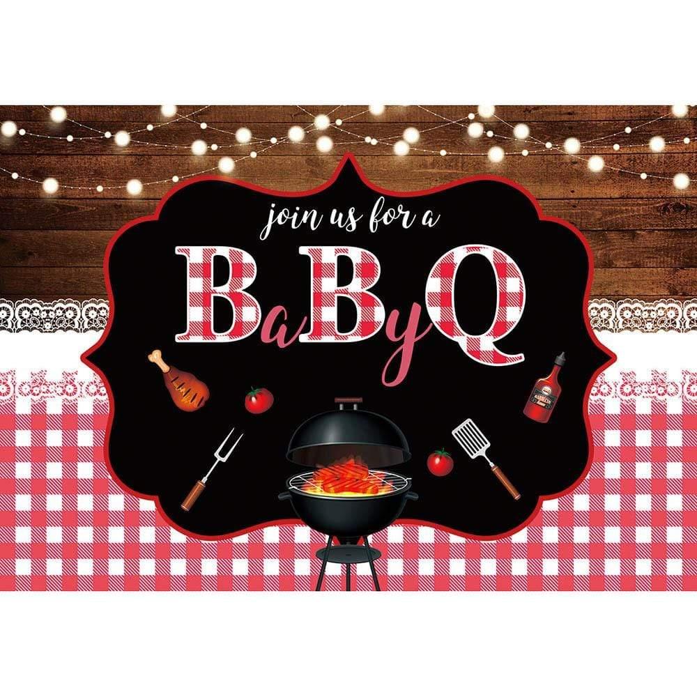 Allenjoy BBQ Wood Red and White Grid Barbecue Backdrop - Allenjoystudio