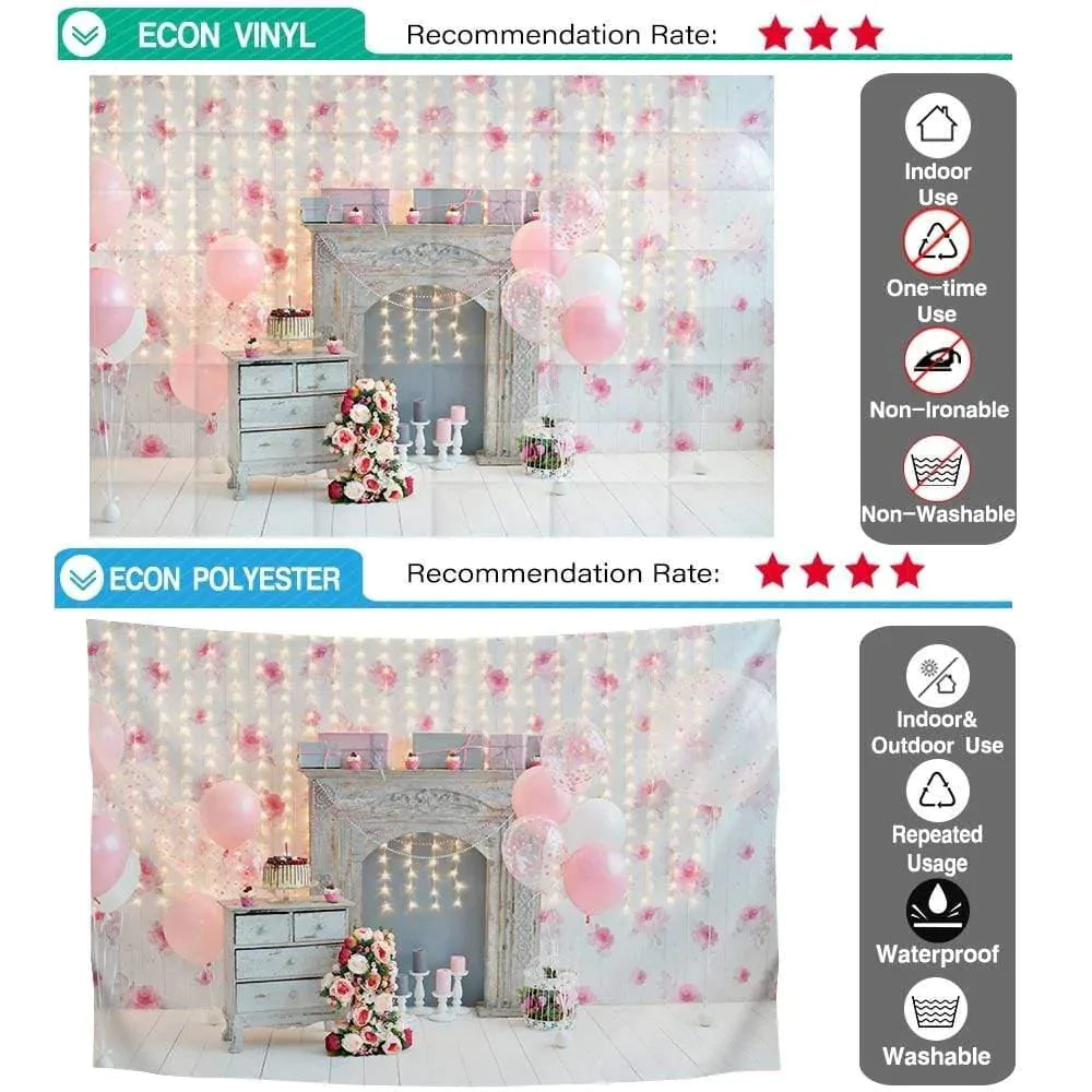 Allenjoy Fireplace Pink Balloons Floral Boken Backdrop - Allenjoystudio