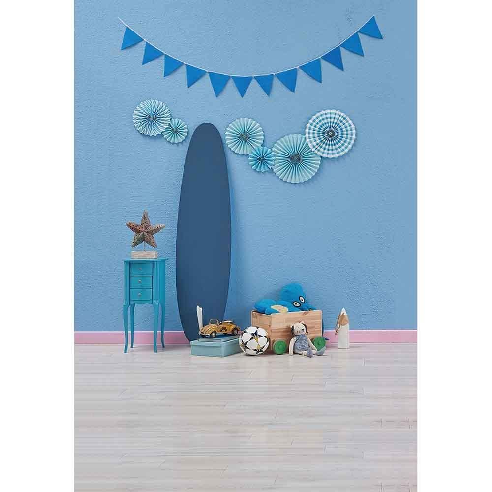 Allenjoy Blue Backdrop Pinwheel Star Flags Banner Backdround for Boys Birthday Party - Allenjoystudio