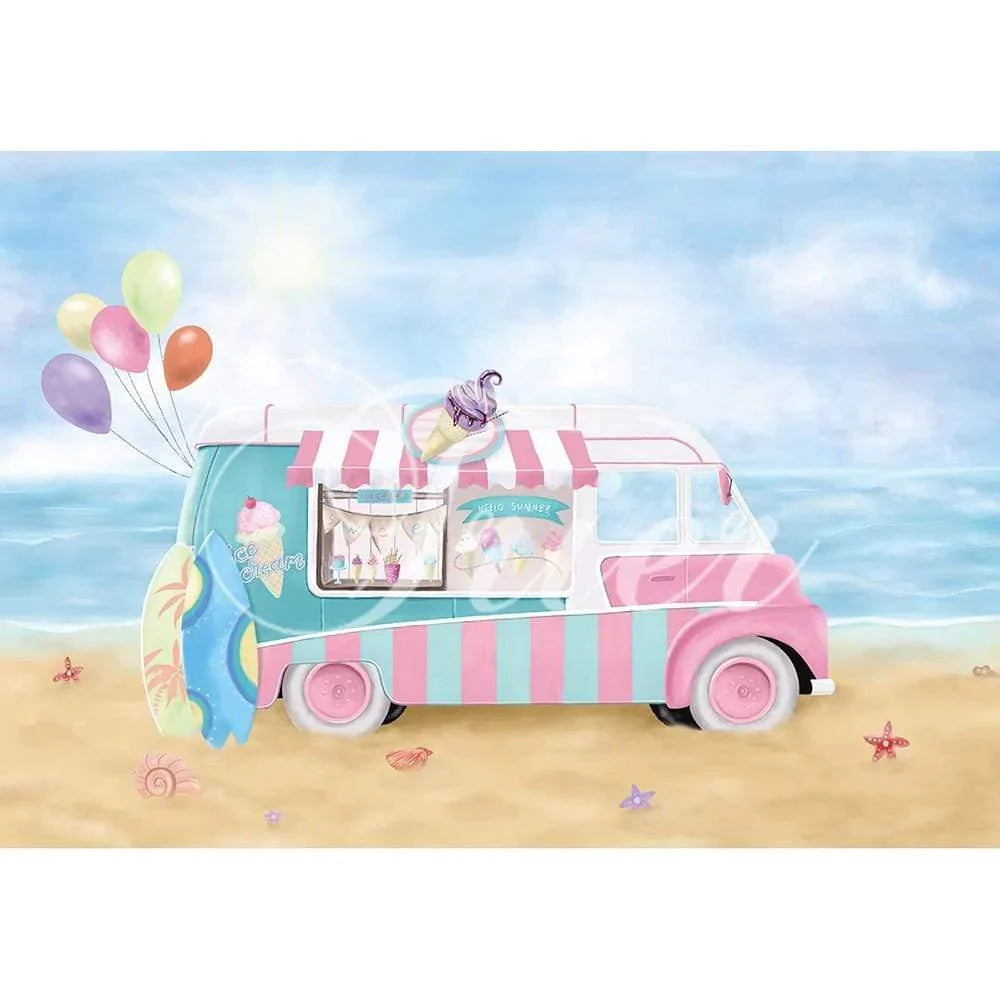 Allenjoy Blue Sky Ice Cream Shop Travel Hawaii Sandy Beach for Children Bridal Shower - Allenjoystudio