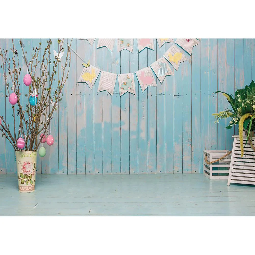 Allenjoy Blue Wooden Easter Eggs Indoor Photograpy Backdrop - Allenjoystudio