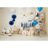 Allenjoy Brick Wall Backdrop Balloon Wooden Trojan Horse for 1st Birthday
