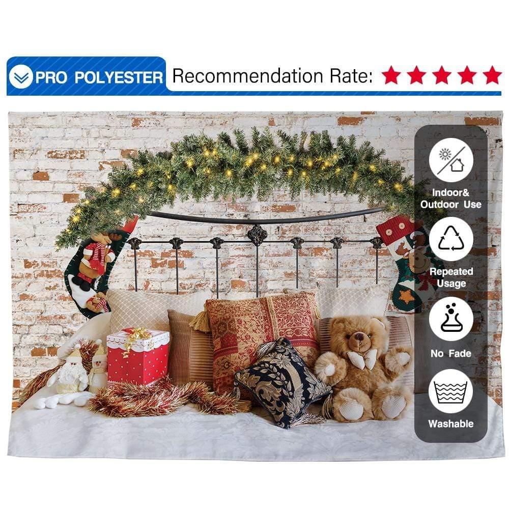 Allenjoy Brick Wall Head Board Pillow Bear Backdrop for Christmas - Allenjoystudio