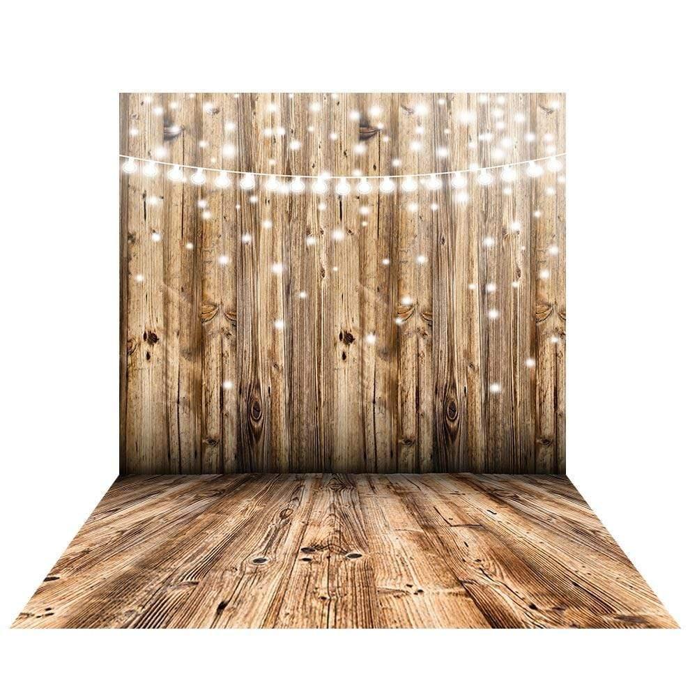 Allenjoy Brown Wooden Wall with floor Sparking Light Backdrop - Allenjoystudio