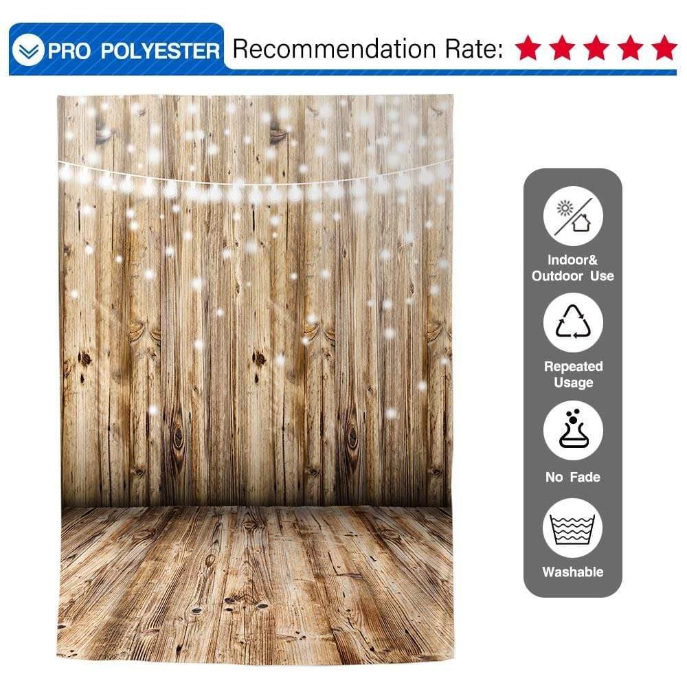 Allenjoy Brown Wooden Wall with floor Sparking Light Backdrop - Allenjoystudio