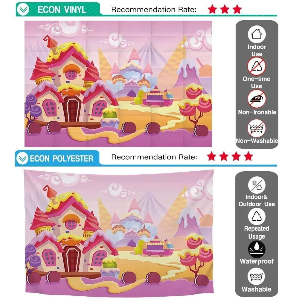 Allenjoy Candy Backdrops Photocall Cartoon Mountain Castle Scene Candy Bar Cream Children - Allenjoystudio