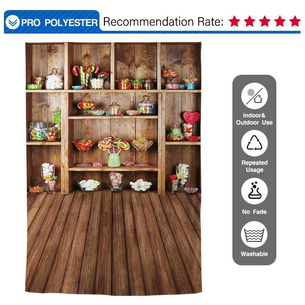 Allenjoy Candy Shelves Backdrop Children Wood Baby Shower Background Photocall - Allenjoystudio