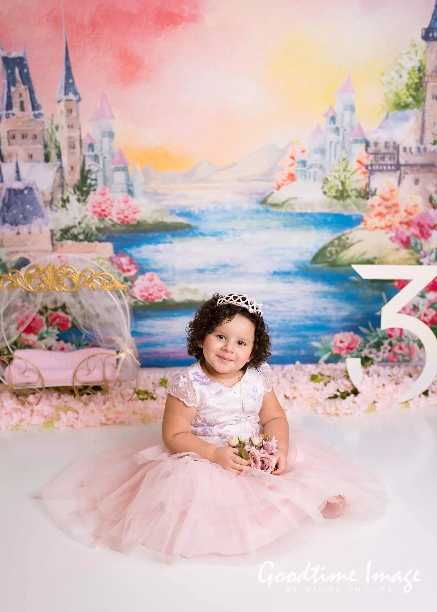 Allenjoy Castle Floral Window Backdrop Hand-Painted for Children Birthday Baby Shower - Allenjoystudio