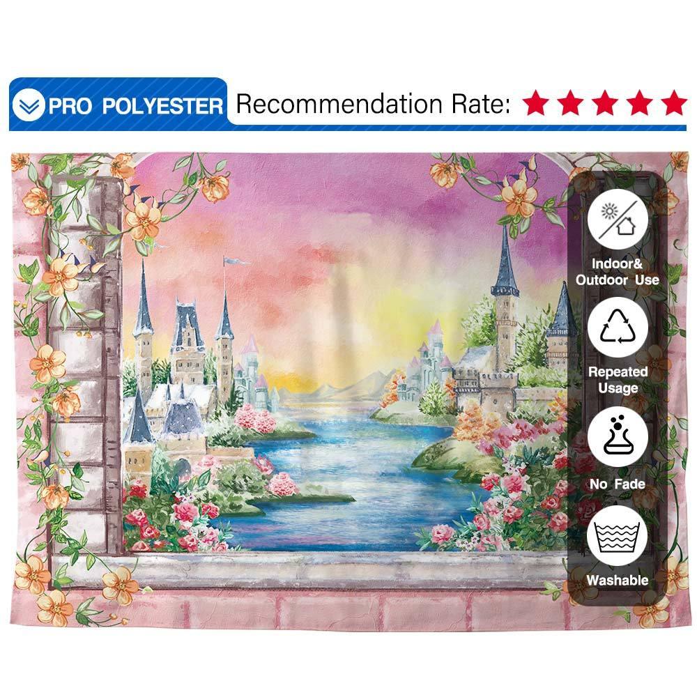 Allenjoy Castle Floral Window Backdrop Hand-Painted for Children Birthday Baby Shower - Allenjoystudio