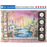 Allenjoy Castle Floral Window Backdrop Hand-Painted for Children Birthday Baby Shower - Allenjoystudio