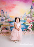 Allenjoy Castle Floral Window Backdrop Hand-Painted for Children Birthday Baby Shower - Allenjoystudio