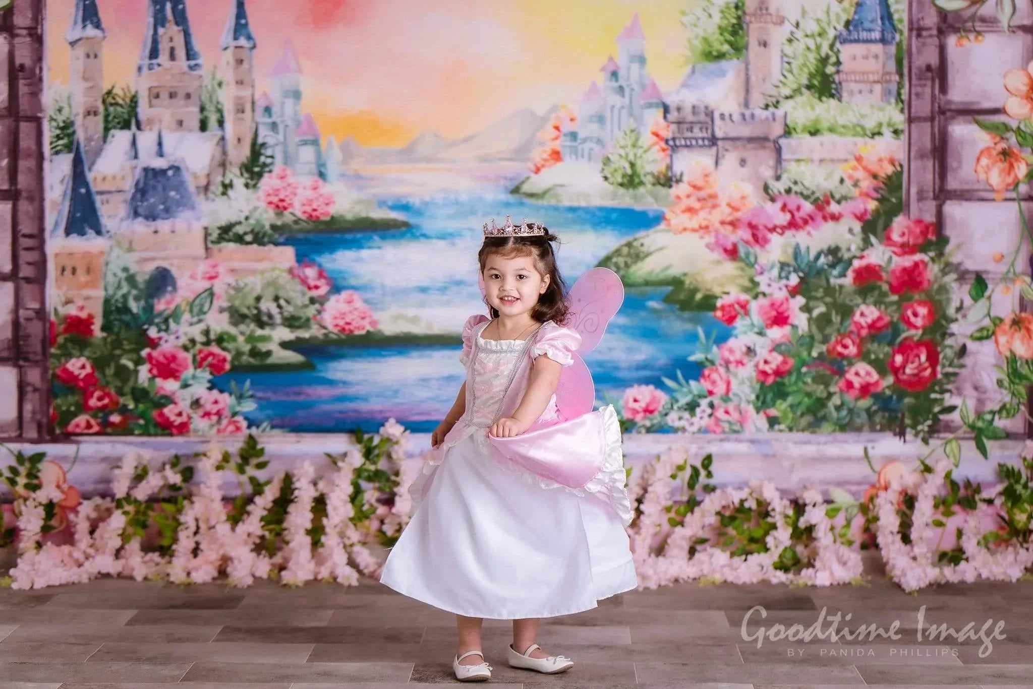 Allenjoy Castle Floral Window Backdrop Hand-Painted for Children Birthday Baby Shower - Allenjoystudio