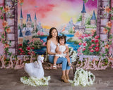 Allenjoy Castle Floral Window Backdrop Hand-Painted for Children Birthday Baby Shower - Allenjoystudio