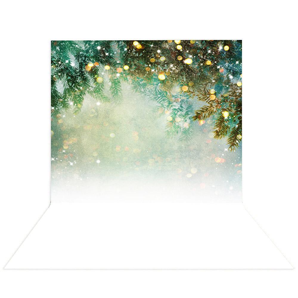 Allenjoy Christmas Backdrop Golden Bokeh Green Leaves for Photoshoot - Allenjoystudio