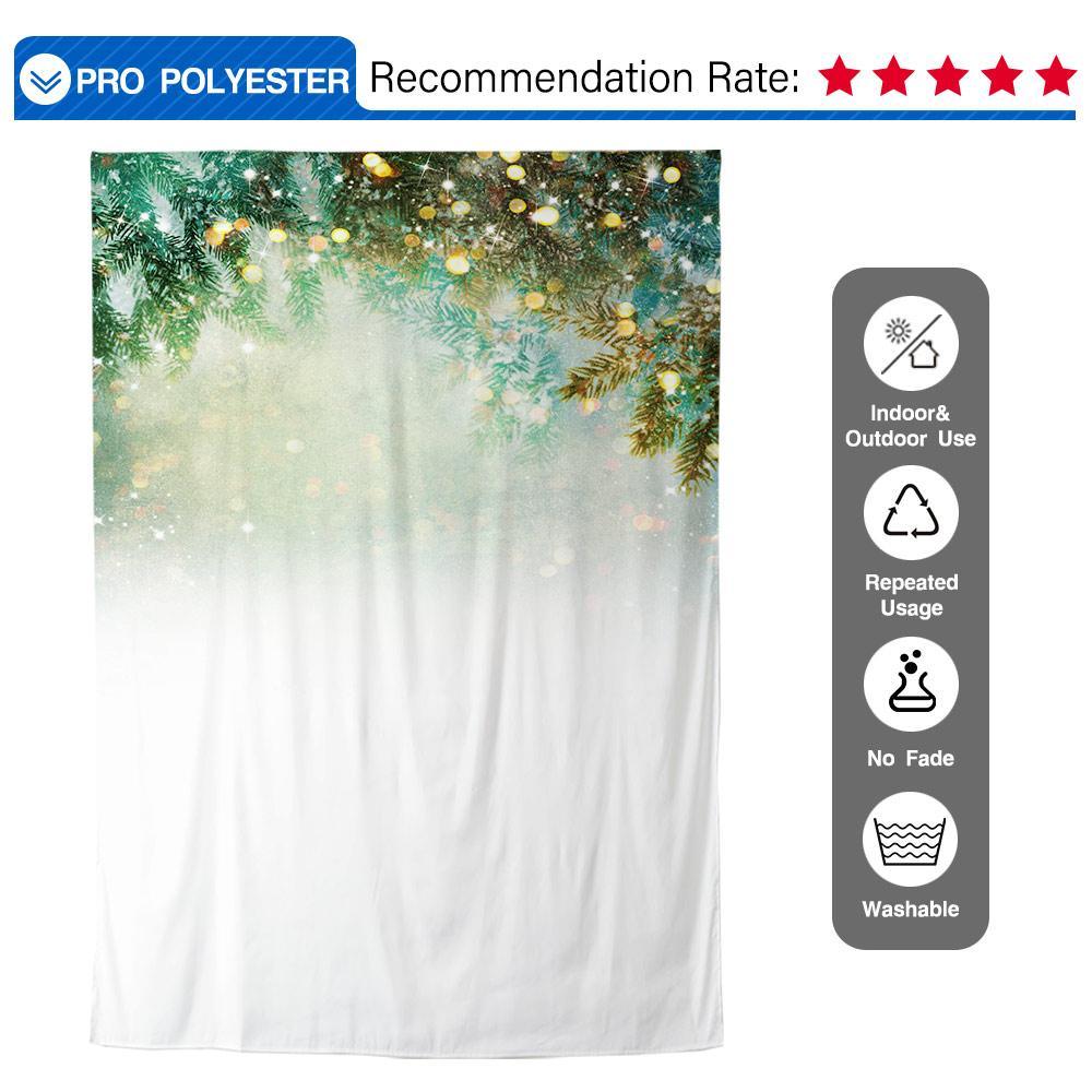 Allenjoy Christmas Backdrop Golden Bokeh Green Leaves for Photoshoot - Allenjoystudio