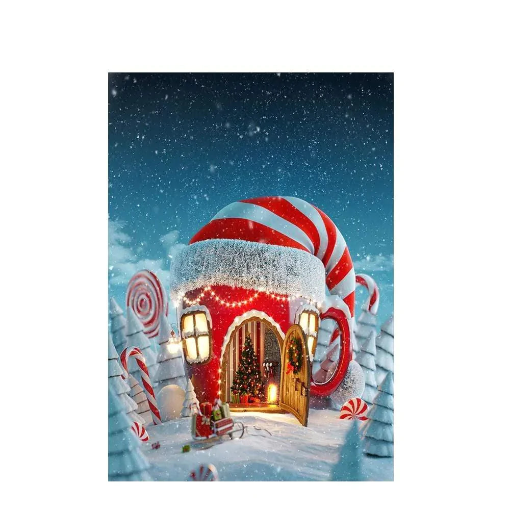 Allenjoy Christmas Backdrop Red House Blue Starry Snowy Night Backdrop - Allenjoystudio