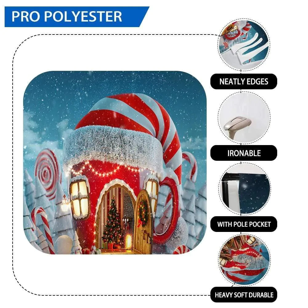 Allenjoy Christmas Backdrop Red House Blue Starry Snowy Night Backdrop - Allenjoystudio