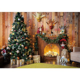 Allenjoy Christmas Warm Fireplace Wooden House Backdrop