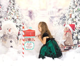 Allenjoy Christmas Outdoor Pine Tree Snowman Deer Backdrop for Children