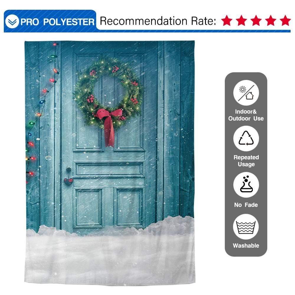 Allenjoy Christmas Wreath Hang on the Door Outdoor Snowland Backdrop - Allenjoystudio