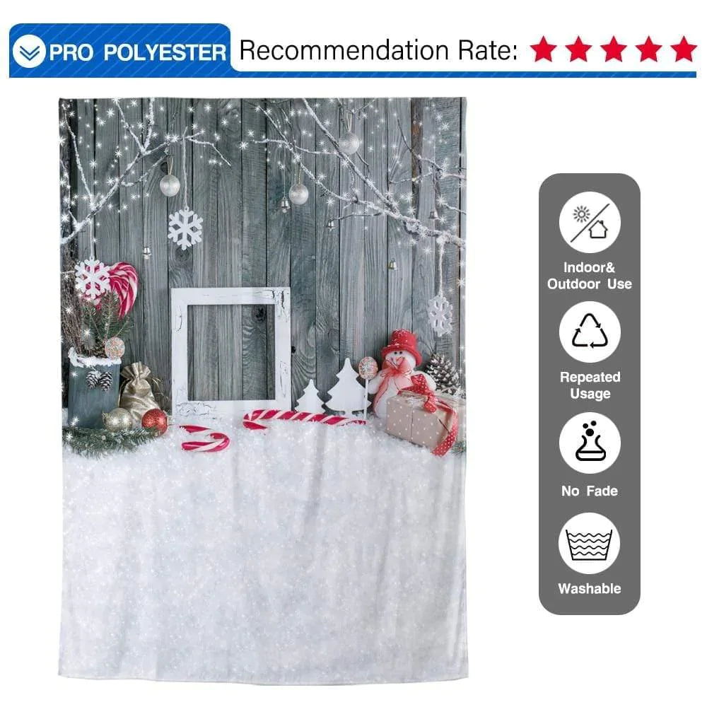 Allenjoy Christmas Snowman Gray Wood Wall Winter Snowflake Backdrop - Allenjoystudio