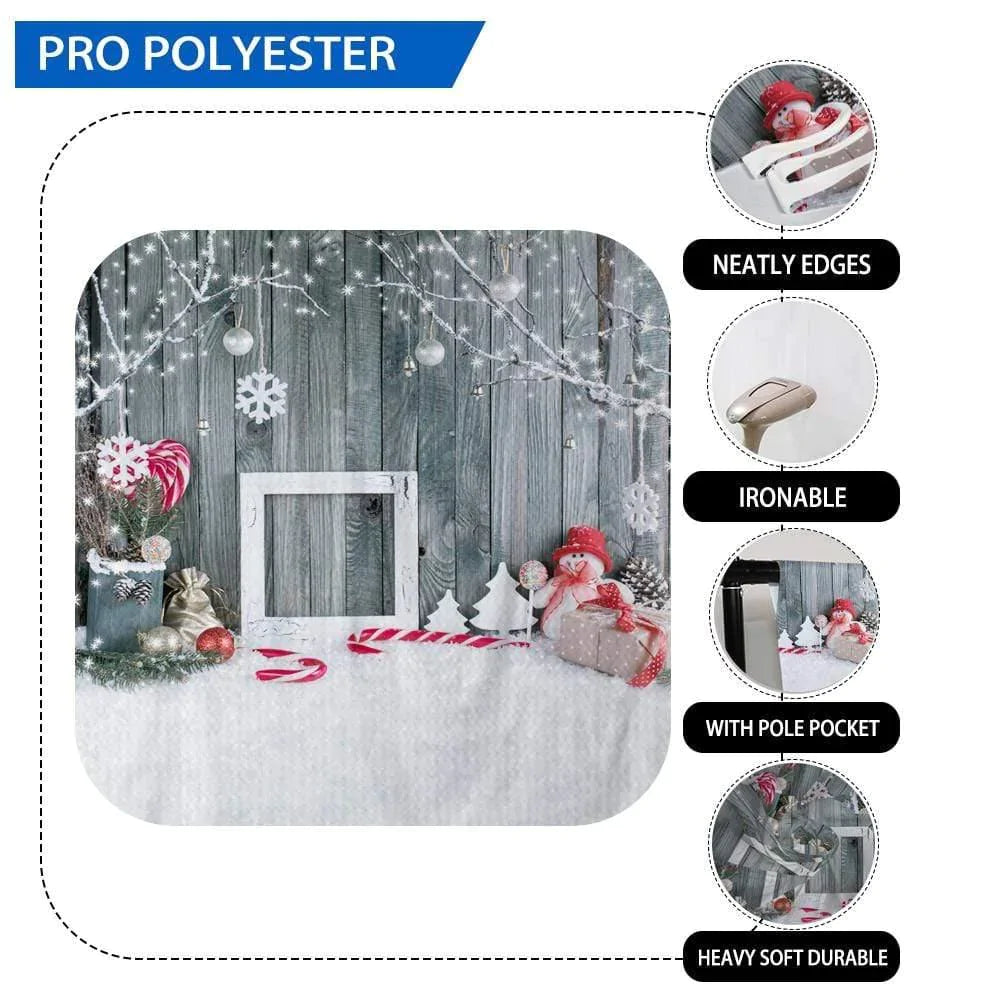 Allenjoy Christmas Snowman Gray Wood Wall Winter Snowflake Backdrop - Allenjoystudio