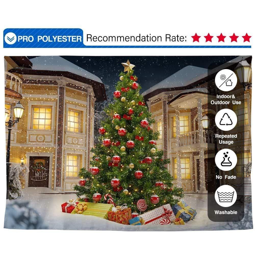 Allenjoy Christmas Tree Backdrop House Outdoor for Family Photoshoot - Allenjoystudio