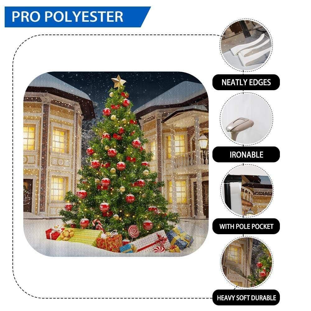 Allenjoy Christmas Tree Backdrop House Outdoor for Family Photoshoot - Allenjoystudio