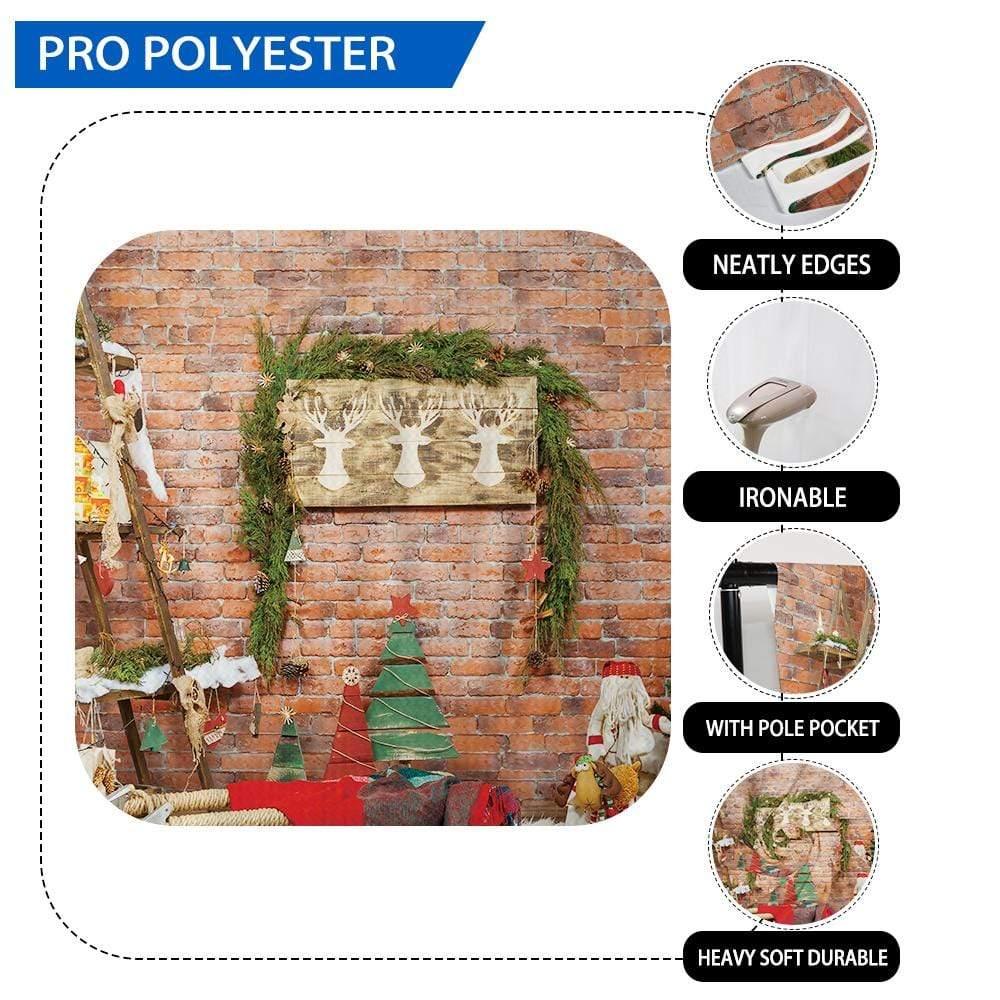 Allenjoy Christmas Tree Sleigh Ladder Deer Board Red Brick Wall Backdrop - Allenjoystudio