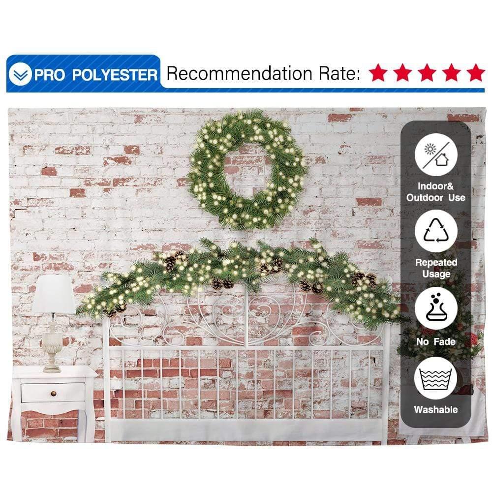 Allenjoy Christmas White Headboard Bed Brick Wall Backdrop - Allenjoystudio