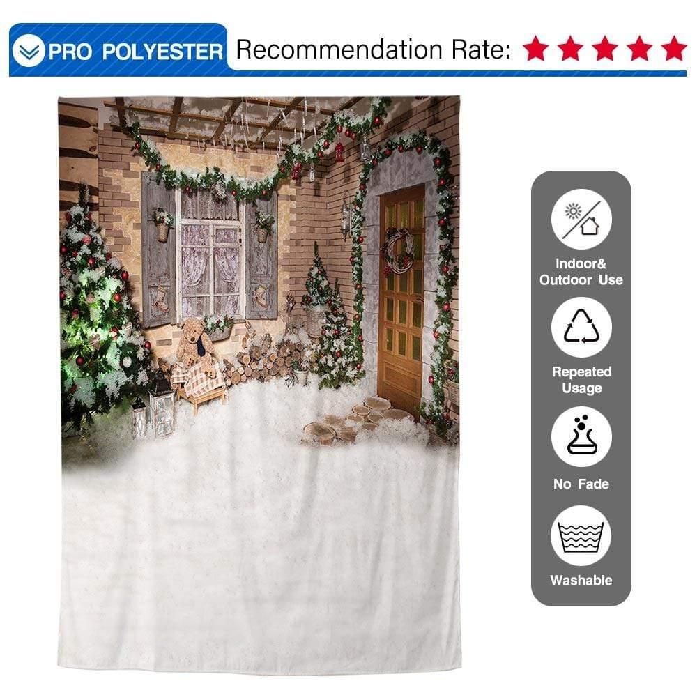 Allenjoy Christmas House Outside Wooden around Window Snowy Backdrop - Allenjoystudio