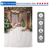 Allenjoy Christmas House Outside Wooden around Window Snowy Backdrop - Allenjoystudio